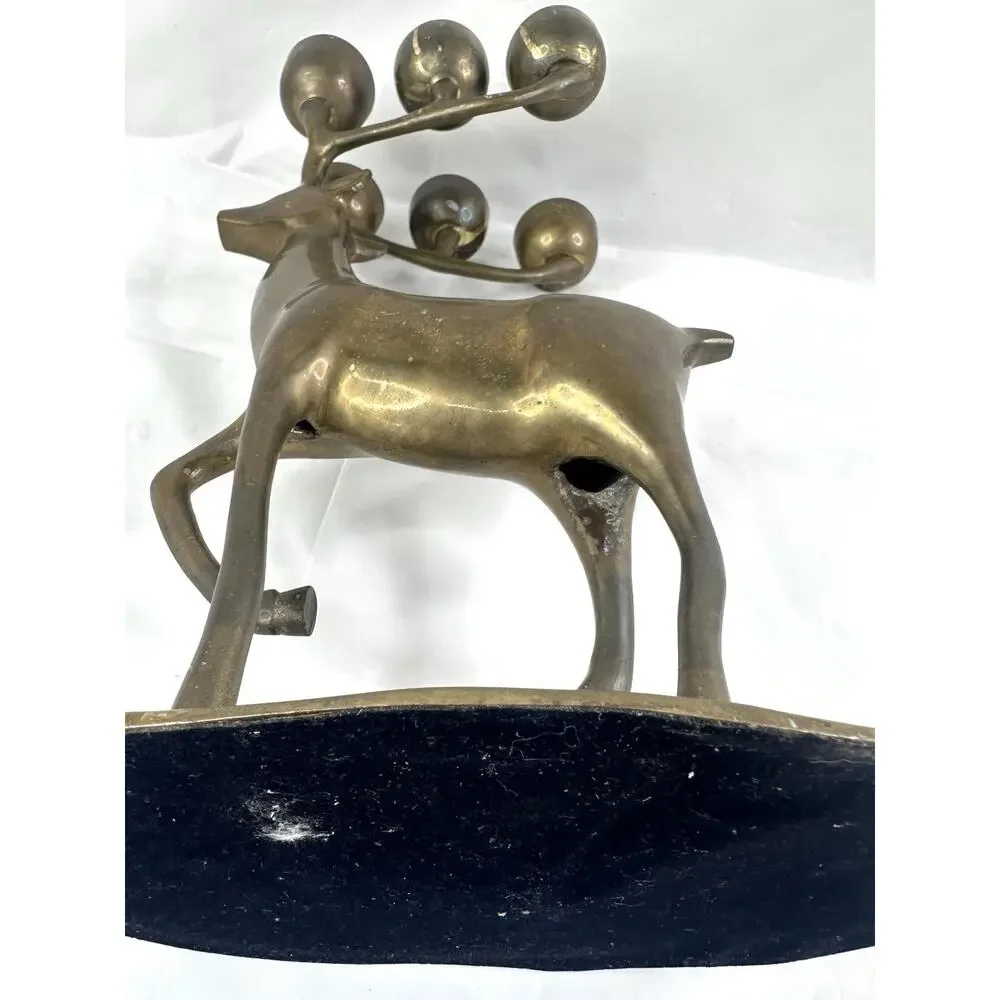 Brass Reindeer Candelabra Candle Christmas Holiday Decor Nostalgia Heavy